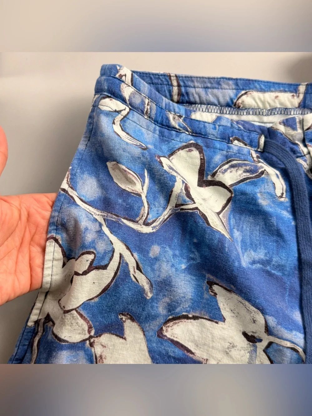 Peruvian Connection Cote D’Azur Linen Blend Wide Leg Pants Blue Floral 8